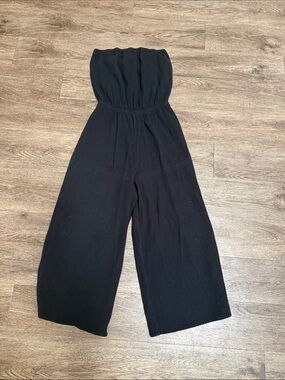 Show Me Your MuMu Black Strapless Wide-Leg Cotton Jumpsuit